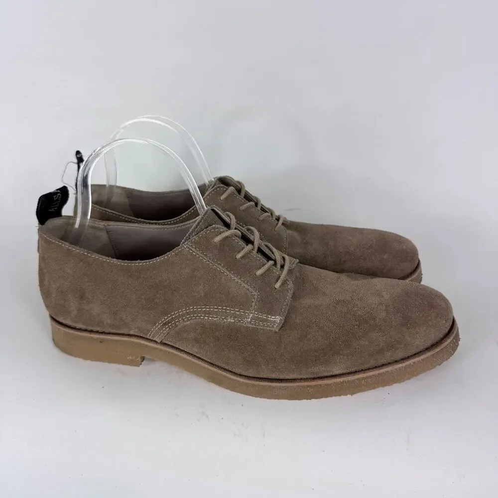 AllSaints Derby Shoes Men's 10 Taupe Suede Leather Plain Toe Lace-Up Low Top